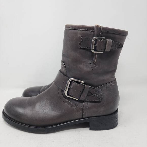 Alberto Fermani Grey Leather Moto Boots Buckle Riding Size US 8.5 EU 38.5 - Picture 1 of 15